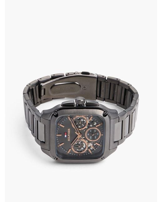 Tommy Hilfiger Gray Square Gunmetal Skeleton Dial Watch for men