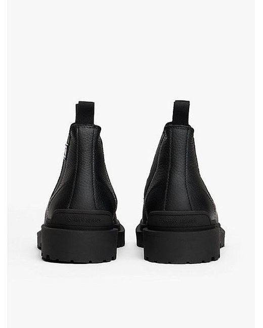 Tommy Hilfiger Chelsea Boot Van Gegranuleerd Leer Met Profiel in het Black voor heren