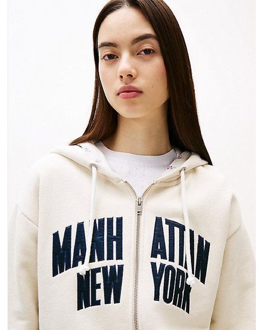 Tommy Hilfiger Relaxed Varsity Hoodie Met Rits En Logo in het White