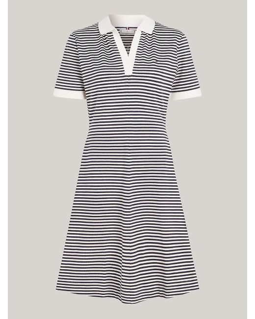 Tommy Hilfiger Gray Curve Stripe Open Placket Polo Dress