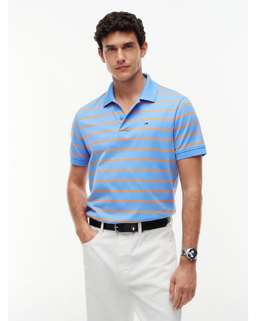 Tommy Hilfiger Blue Tommy Flag Regular Fit Stripe Polo Shirt for men