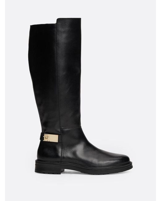 Tommy Hilfiger Black Leather Ankle Strap High Boots