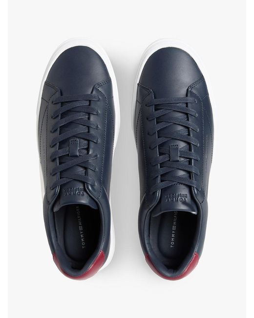 Tommy Hilfiger Blue Premium Leather Cupsole Trainers for men