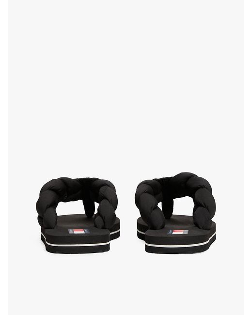 Tommy Hilfiger Black Braided Padded Strap Serrated Flip-flops