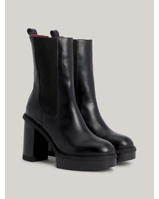 Tommy Hilfiger Black Elevated High Leather Chelsea Boots