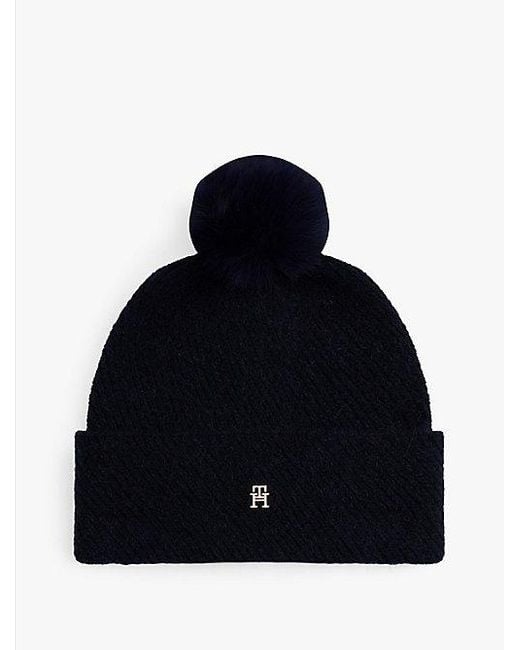Tommy Hilfiger Chic Beanie Met Pompon En Wol in het Blue