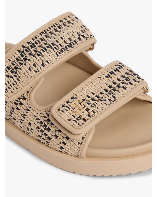 Tommy Hilfiger Natural Raffia Th Monogram Double Strap Sandals