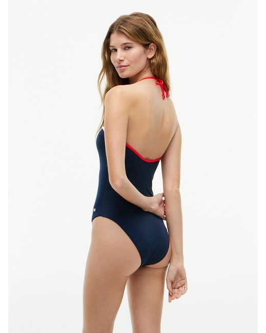 Tommy Hilfiger Blue Classic Halterneck Bandeau High-Cut Swimsuit