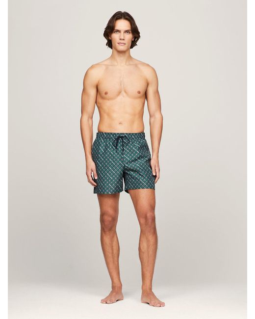 Tommy Hilfiger Green Essential Print Mid Length Swim Trunks for men
