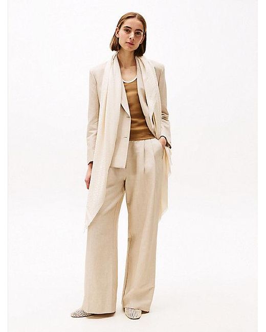 Bufanda Con Flecos Y Monograma Th Tommy Hilfiger de color Natural