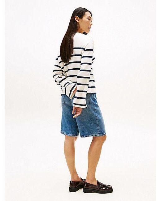 Tommy Hilfiger Blue Langarmshirt Mit U-Boot-Ausschnitt