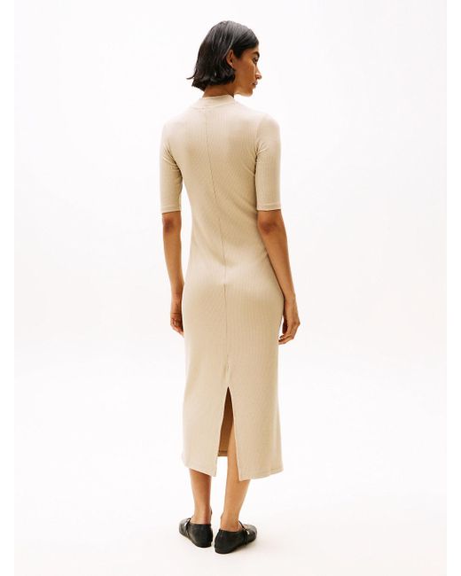 Vestito Lungo Slim Fit A Coste di Tommy Hilfiger in Natural
