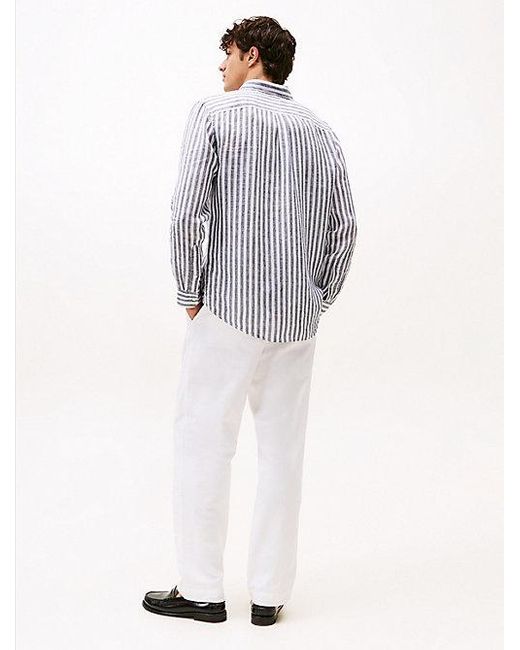 Tommy Hilfiger Regular Fit Gestreept Linnen Overhemd in het White voor heren