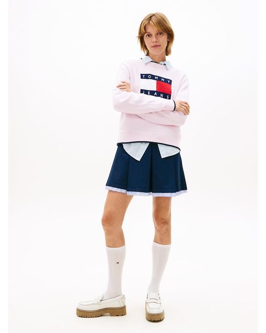 Tommy Hilfiger White Intarsia Flag Badge Tipped Relaxed Jumper