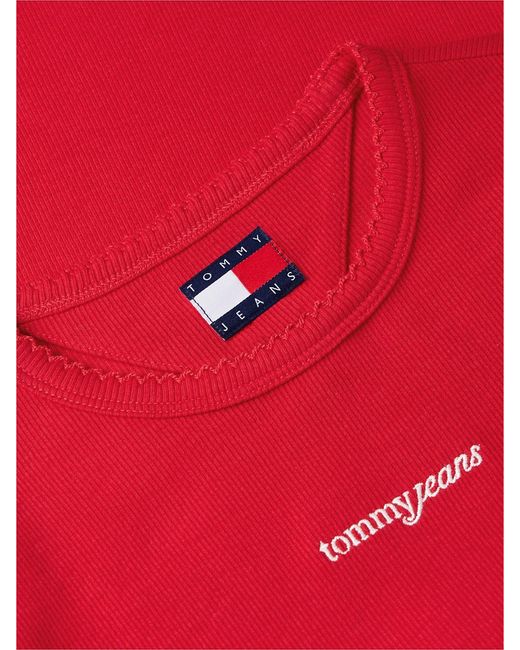 Tommy Hilfiger Red Logo Ribbed Slim T-Shirt