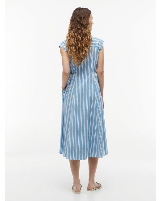 Tommy Hilfiger Blue Tie Detail Cap Sleeve Midi Shirt Dress