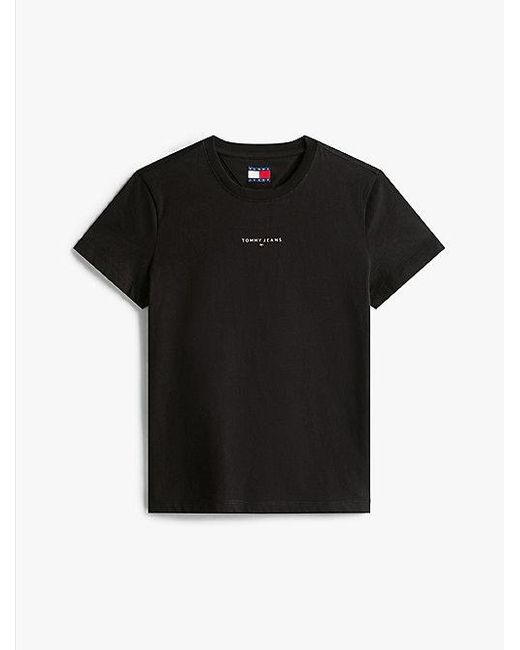 Camiseta De Cuello Redondo Con Logo Lineal Tommy Hilfiger de color Black