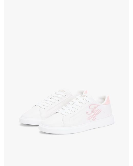 Tommy Hilfiger White Hilfiger Icon Leather Logo Embroidery Court Trainers
