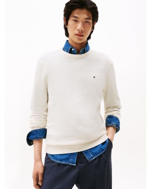 Pullover Con Bandierina Ricamata di Tommy Hilfiger in White da Uomo