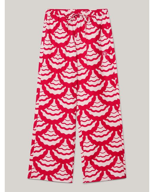 Tommy Hilfiger Red Scallop Print Drawstring Straight Trousers