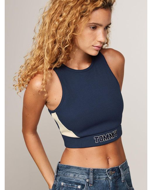 Tommy Hilfiger Blue Tj X Game Day Fitted Cycle Crop Top