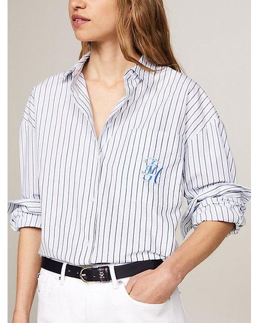 Camisa de rayas con corte oversize Tommy Hilfiger de color White