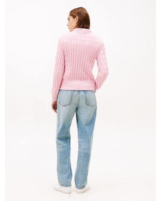 Tommy Hilfiger Pink Cable Knit Crew Neck Jumper