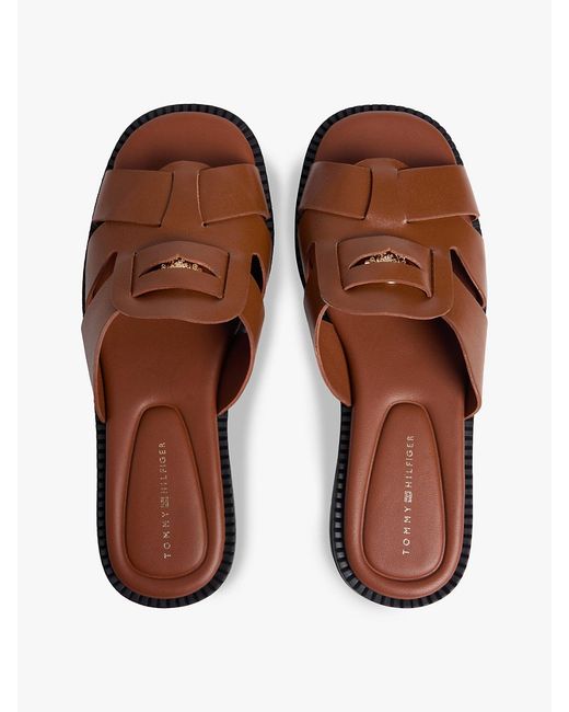 Tommy Hilfiger Multicolor Leather Crest Square Toe Sandals