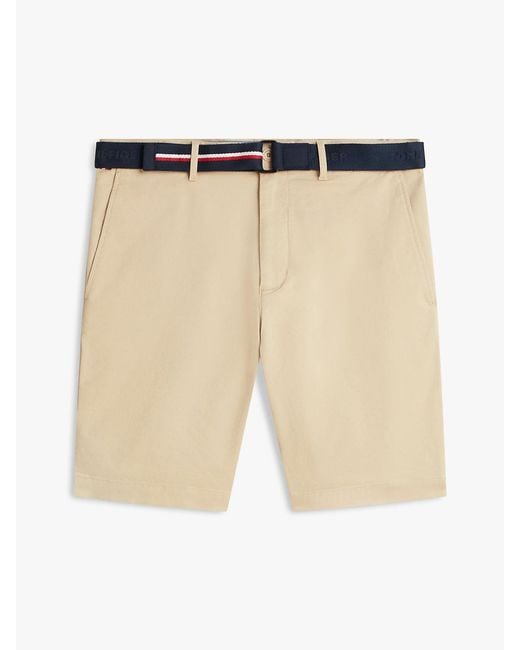 Tommy Hilfiger Natural Denton Straight Fit Belted Chino Shorts for men