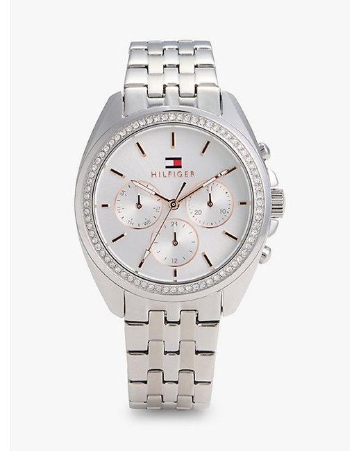 Tommy Hilfiger Gray Chronograf-Uhr Aus Edelstahl Mit Kristallverzierung