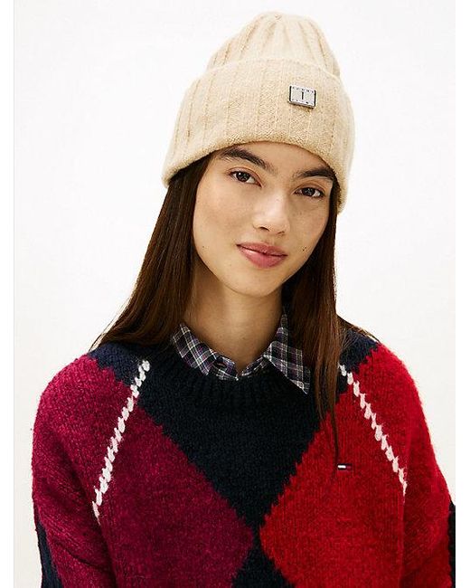 Gorro Heritage En Mezcla De Lana Con Insignia Tommy Hilfiger de color Natural