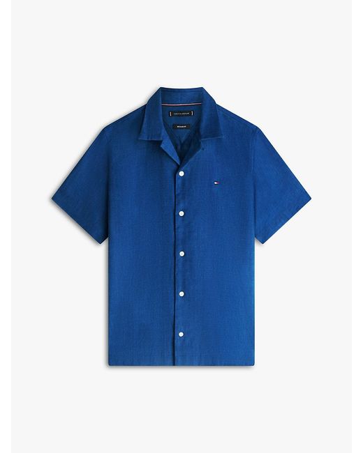 Tommy Hilfiger Blue Regular Fit Linen Blend Short Sleeve Shirt for men