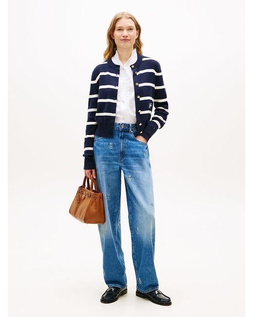 Tommy Hilfiger Blue Crest Embroidery Mid Rise Barrel Leg Jeans