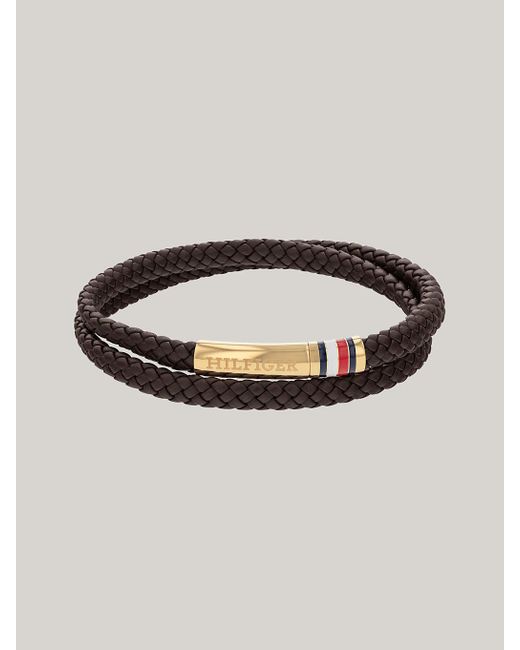 Tommy Hilfiger Multicolor Brown Braided Leather Double Bracelet for men