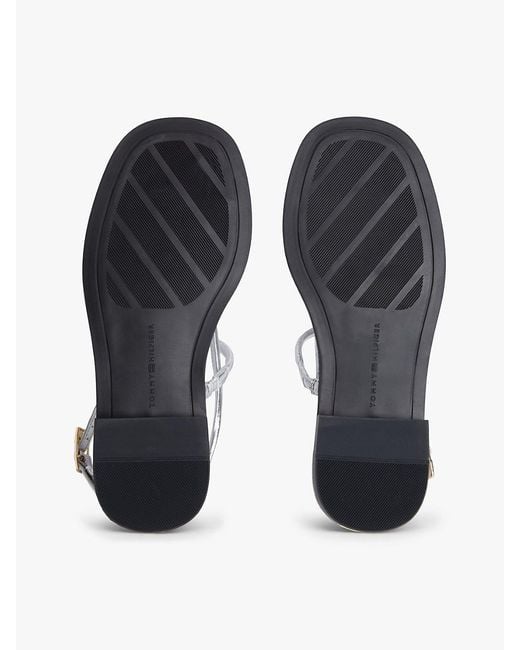 Tommy Hilfiger White Metallic Leather Toe Post Flat Sandals