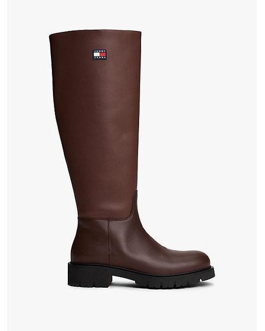 Tommy Hilfiger Leren Kniehoge Laars Met Profielzool in het Brown
