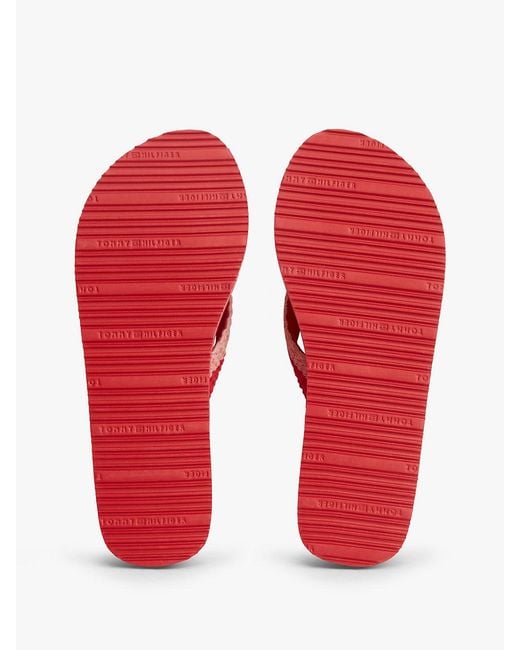 Tommy Hilfiger Red Wedge Heel Woven Flip-Flops