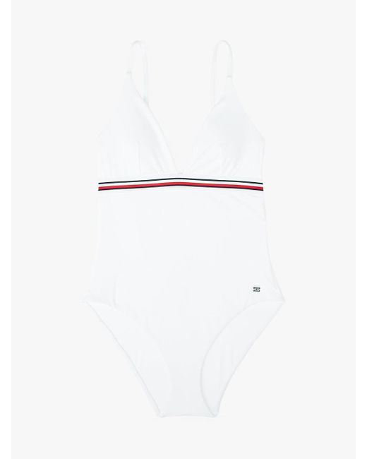 Maillot De Bain Global Stripe Décolleté Tommy Hilfiger en coloris White
