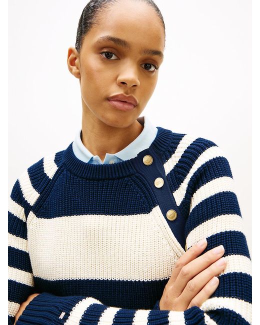 Tommy Hilfiger Blue Tone Button Crew Neck Jumper