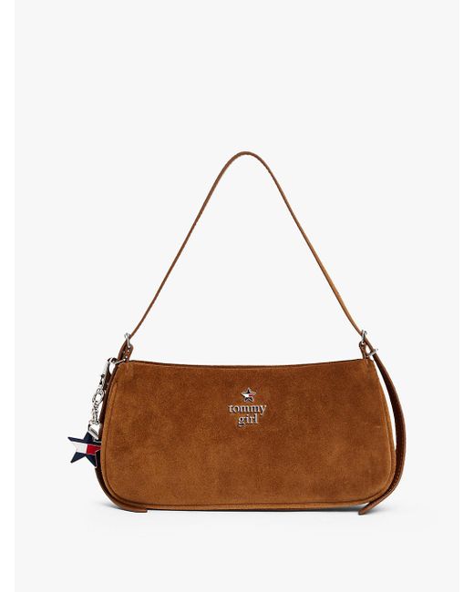 Tommy Hilfiger Brown Tommy Girl Logo Suede Shoulder Bag