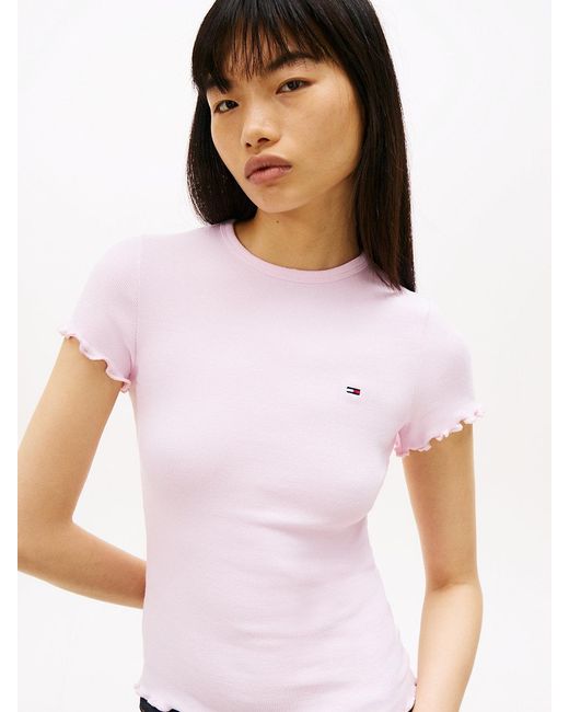Tommy Hilfiger White Ruffle Trim Ribbed T-Shirt