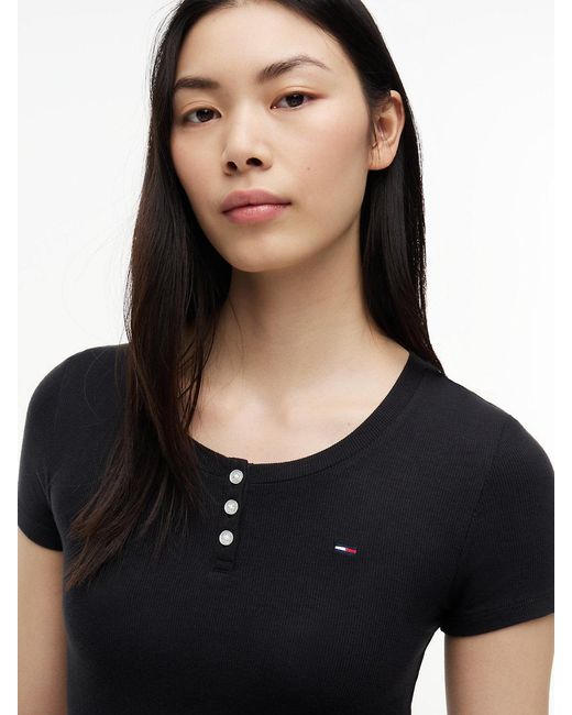Tommy Hilfiger Black Slim Henley T-Shirt