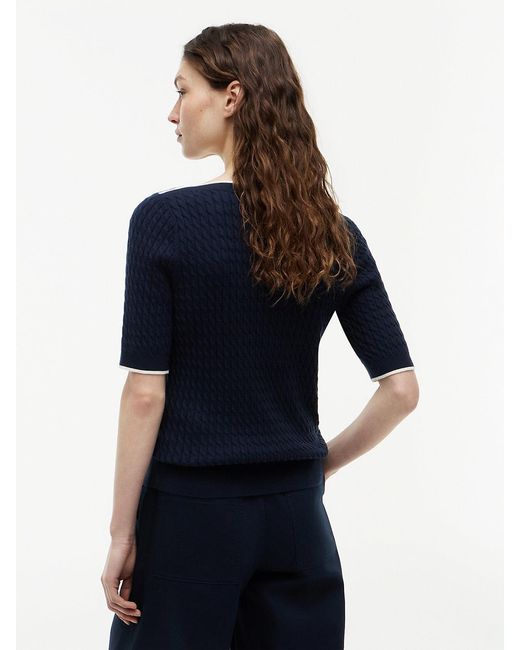 Pull Manches Courtes En Maille Torsadée Col Bateau Tommy Hilfiger en coloris Blue
