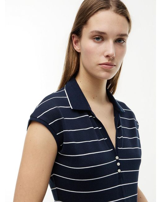 Tommy Hilfiger Blue Pique Henley Midi Polo Dress