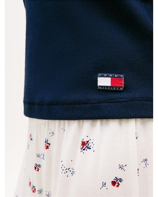 Tommy Hilfiger Blue Heritage Contrast Trim Ribbed Lounge T-Shirt