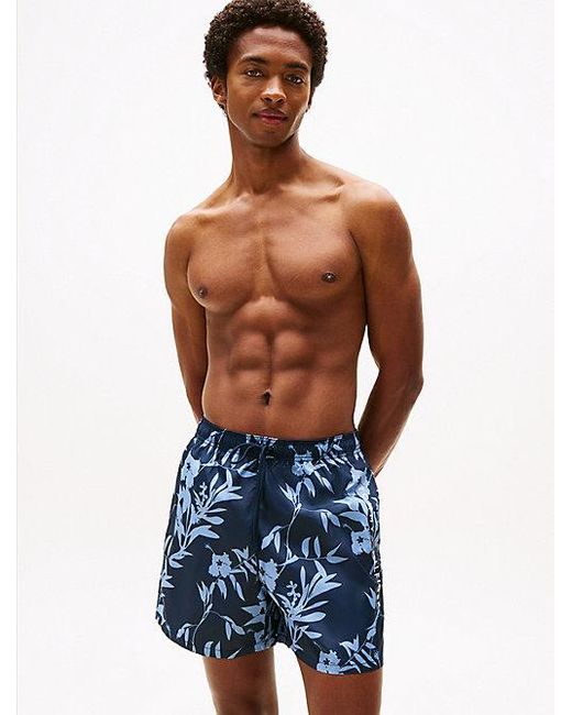 Tommy Hilfiger Original Medium Lange Zwemshort Met Print in het Blue voor heren