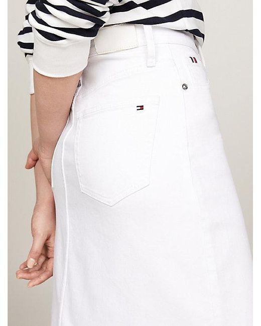 Tommy Hilfiger White Weißer Jeans-Minirock in A-Linie mit hohem Bund