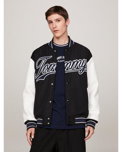 Tommy Hilfiger Blue Satin Letterman Jacket for men