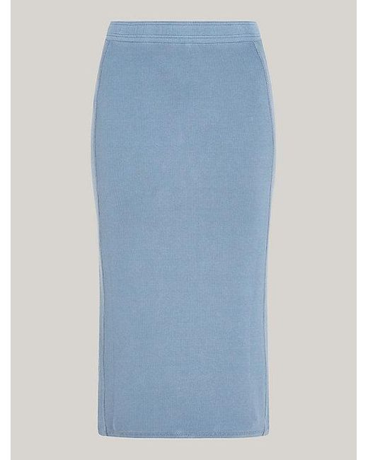 Tommy Hilfiger Garment-dyed Midi-kokerrok Met Ribtextuur in het Blue