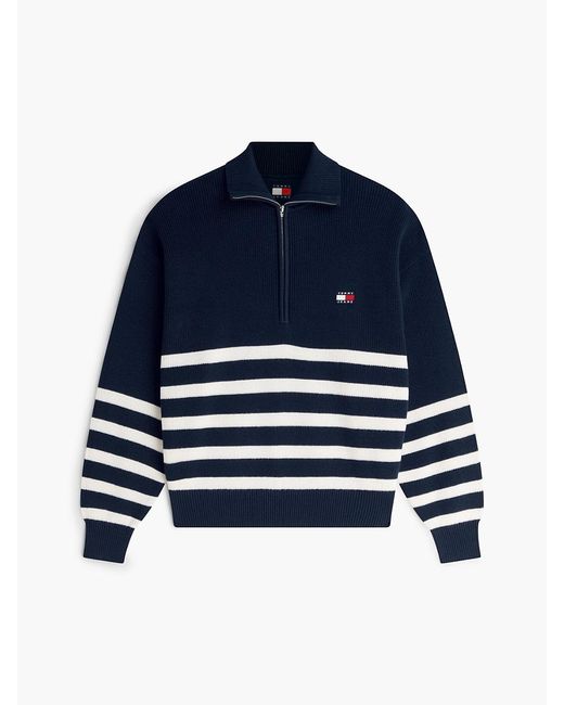 Tommy Hilfiger Blue Tommy Badge Stripe Quarter-Zip Jumper